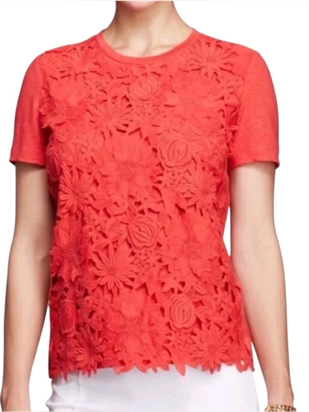 Tory Burch Red Eyelet Overlay Floral Top Size: XS TP